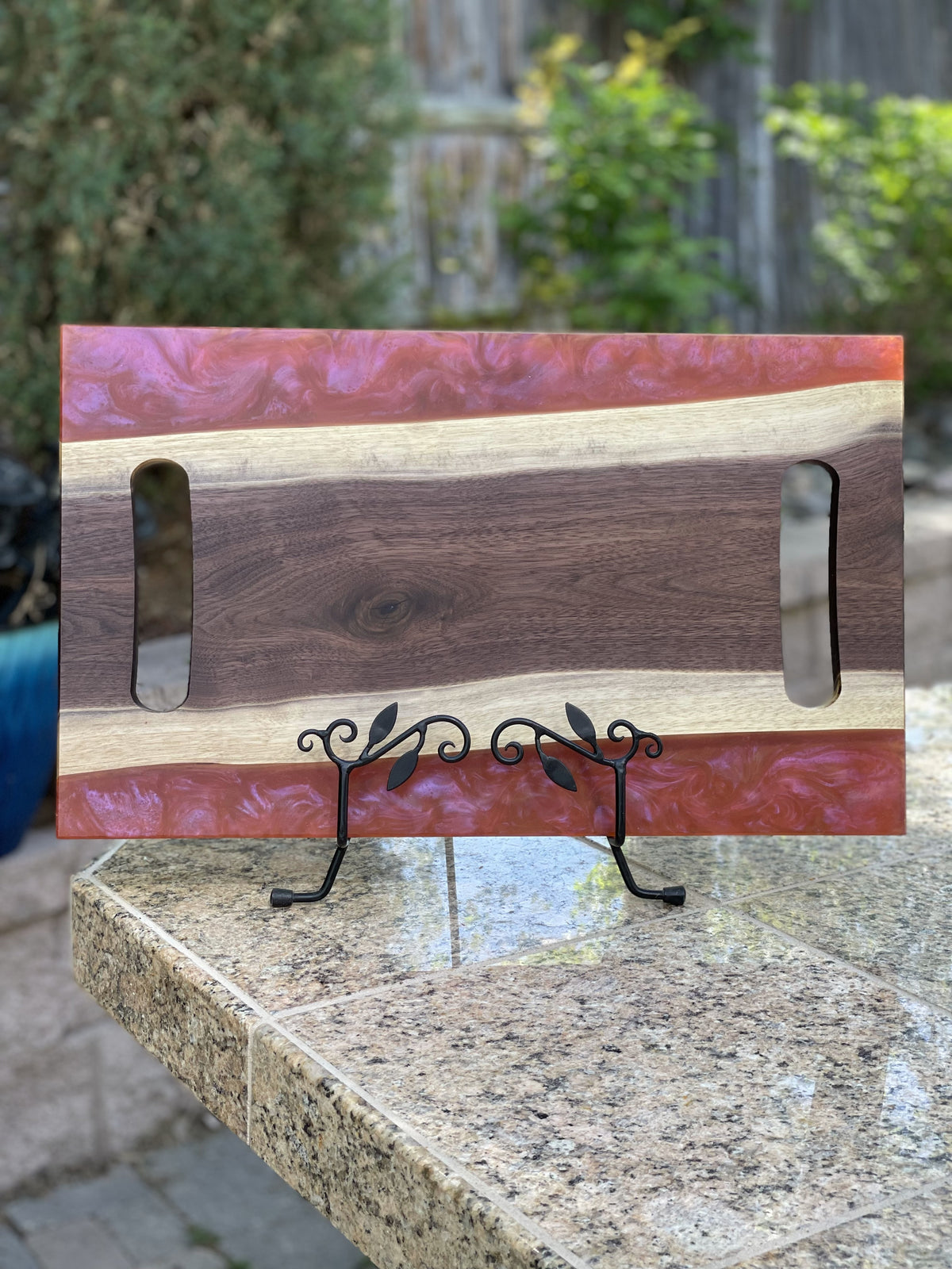 Fire Red Dark Walnut Serving Tray